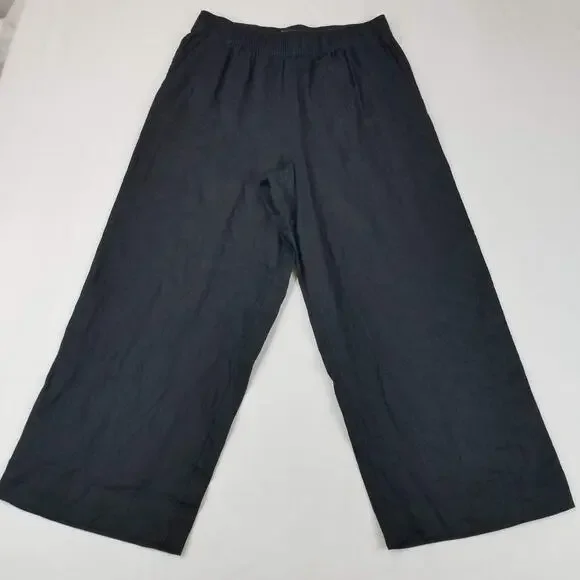 Tahari Pants Womens Large Black Linen Wide Leg Pull On Elastic Waist Pockets - Picture 11 of 11